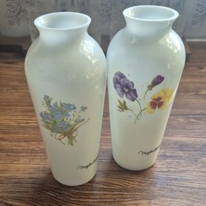 Set Of 2 Marjolein Bastin 6" Vintage Nature Sketchbook Vases